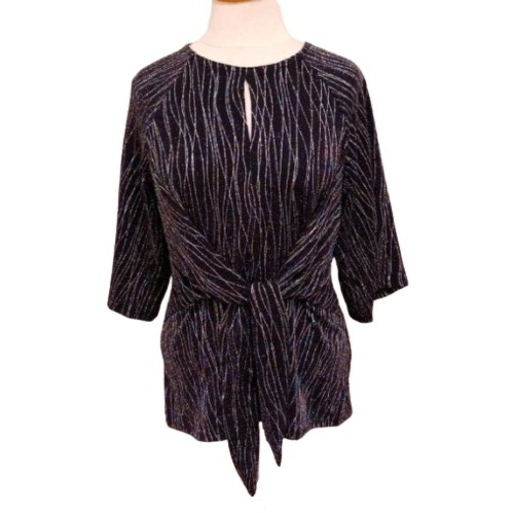 Anne Klein Black & Silver Metallic Stretch Knit Top NEW- Sz. Med